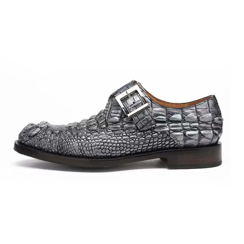 hulangzhishi new  leather sole lace-up  crocodile skin  Men's Shoes  manual  Rub color  Crocodile leather shoes man  Dress shoes