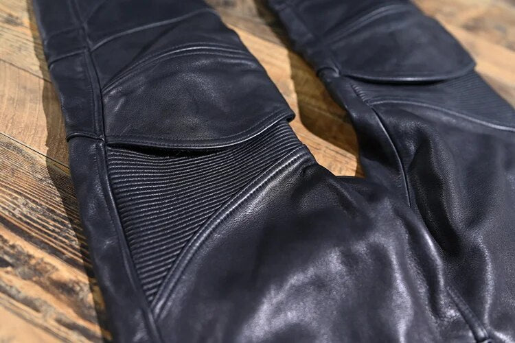 New Pants Men 100% Pure Cowhide Leather Motorcycle Male Slim Fit Trousers Calça De Couro кожаные брюки мужские FCY