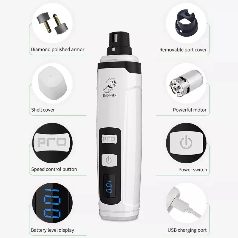 USB Rechargeable Dog Cat Nail Clipper Electric Pet Nail Grinder Paws Nail Cutter Pet Grooming Trimmer Supplie Dog Nail Clippers