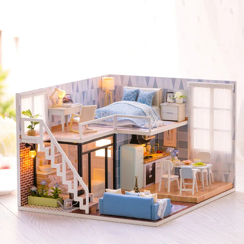 CUTEBEE DIY Doll House Wooden Doll Houses Miniature Dollhouse Furniture Diorama Kit with LED Toys for Children Christmas Gift