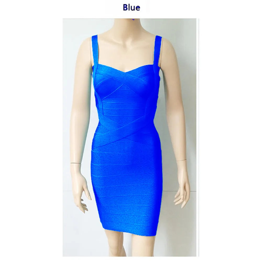 2023 New Women Sexy Spaghetti Strap Rayon HL Elastic Celebrity Bandage Dress Bodycon Mini Club Evening Party Dresses Drop Ship - KAISERINC
