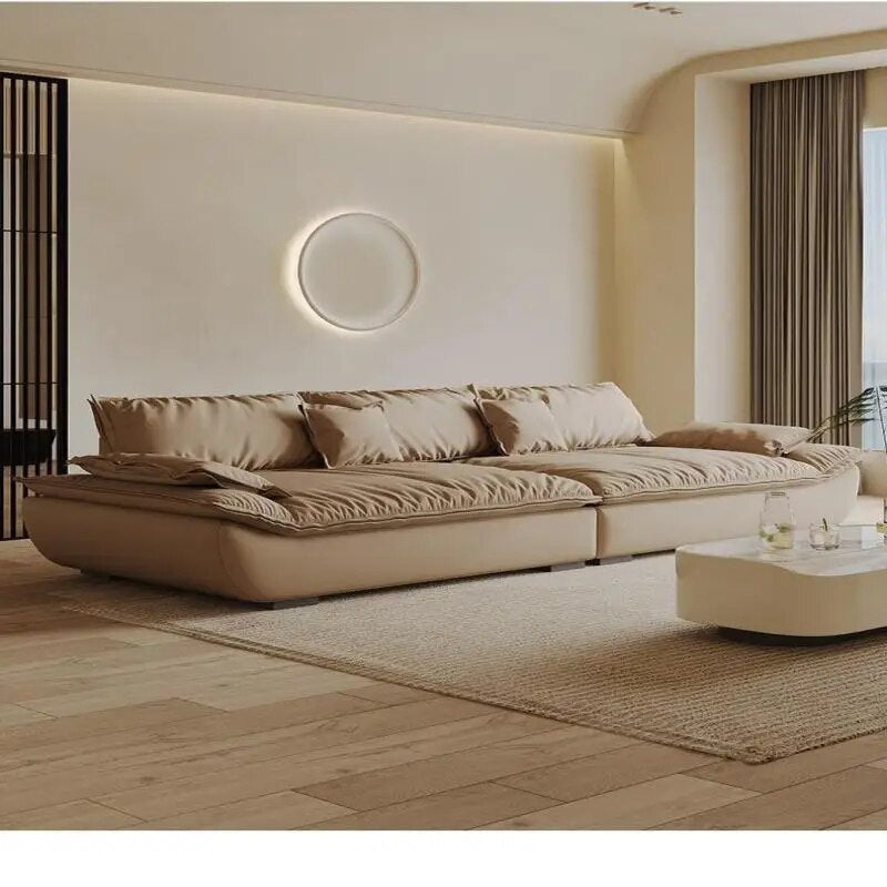 Light Iuxury In-line Sofa Living Room Size Apartment Three-bit Minimalist Wabi-sabi Cream Wind Sailing Combination