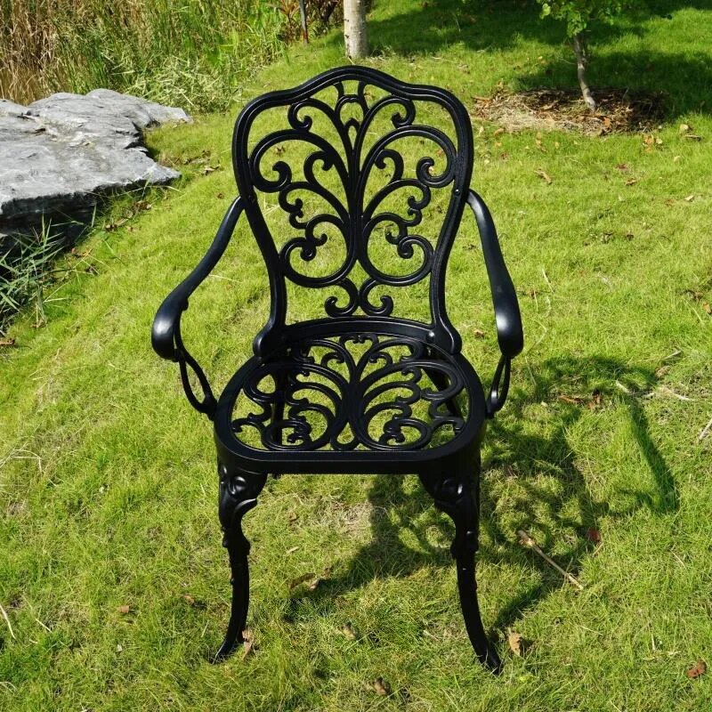 set of 7-piece butterfly design cast aluminum ova table and 6 chairs metal K/D set armrest good quality Outdoor furniture stock