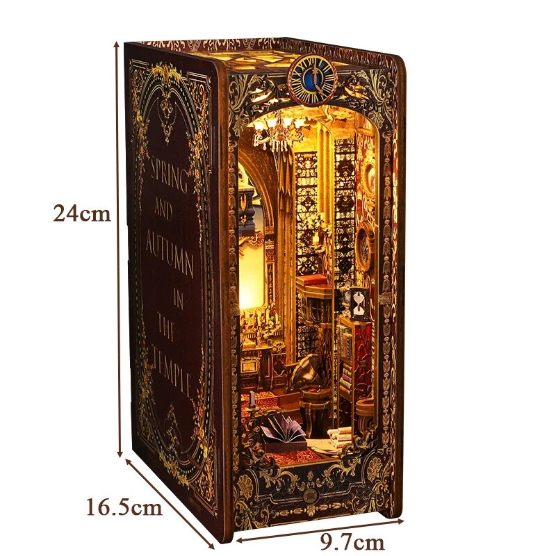 DIY Wooden Book Nook Shelf Insert Kits Miniature Saint Church Bookends Doll Houses Bookshelf Handmade Crafts Gifts Home Decor