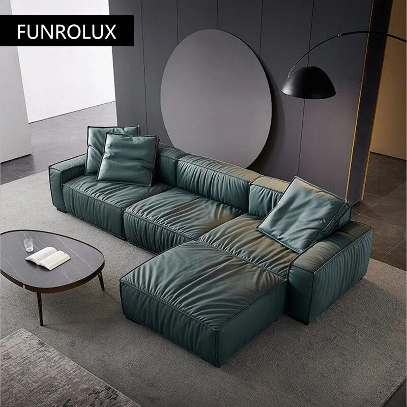 Modern minimalist modern light luxury leather sofa large apartment living room first layer cowhide high-end furniture