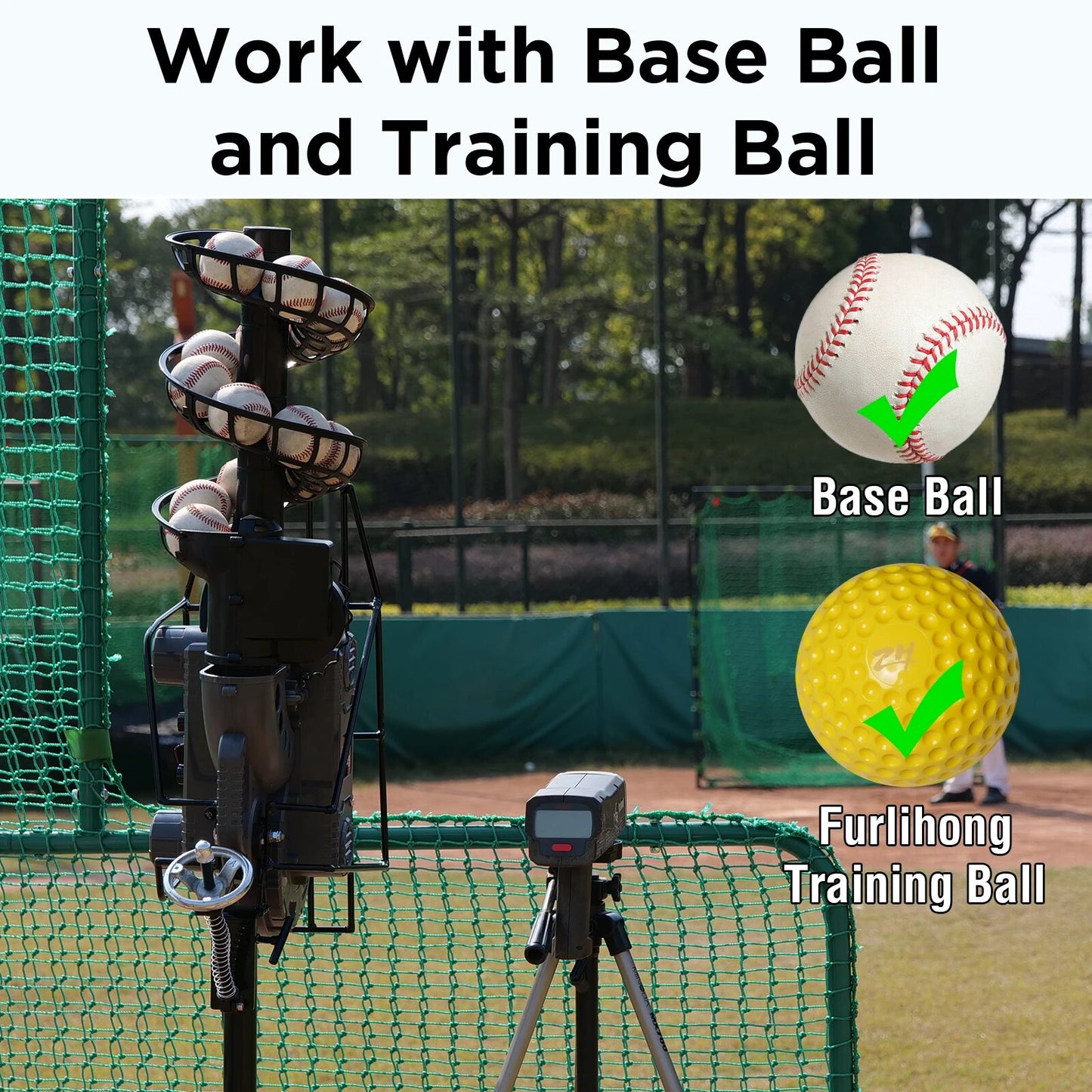 666BH Dual-Wheel Baseball Pitching Machine for Solo Hitting Training, Fielding or Coaching, 40 to 68 MPH