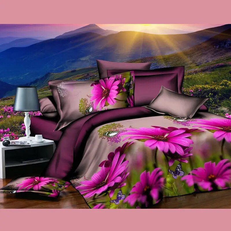 3D Flowers Bedding Set Quilt Duvet Cover Bed Sheets Pillowcase Full Size 200x220cm Sanding Rose Lily Soft 4pcs/set Home textile
