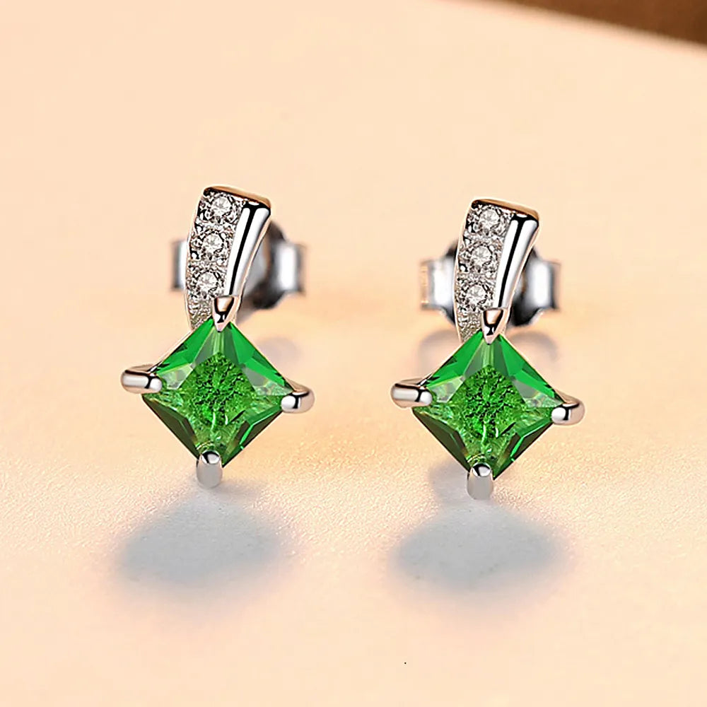 CZCITY Trendy 925 Sterling Silver Green Emerald Rings Earrings Necklace Fine Jewelry Sets Bridal Wedding Classic Party Jewelry