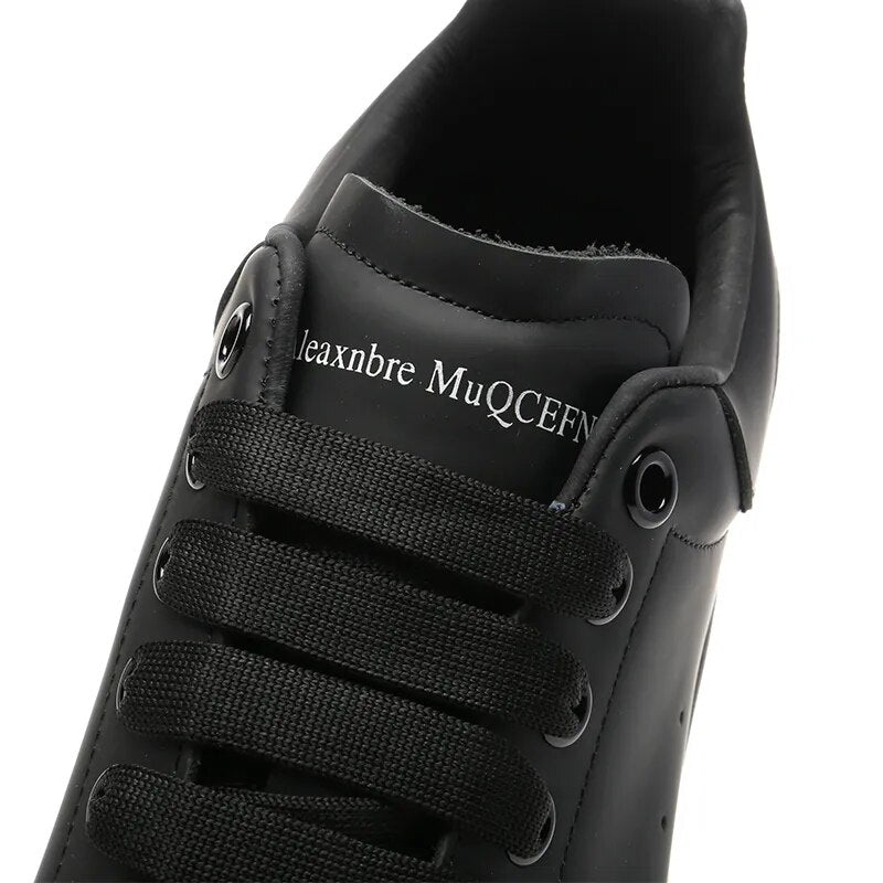 Handmade Black Leather Shoes Men Calf Leather Round-toe Casual Sneakers Unisex Loafers Shoes Women's Platforma Elevator Shoes