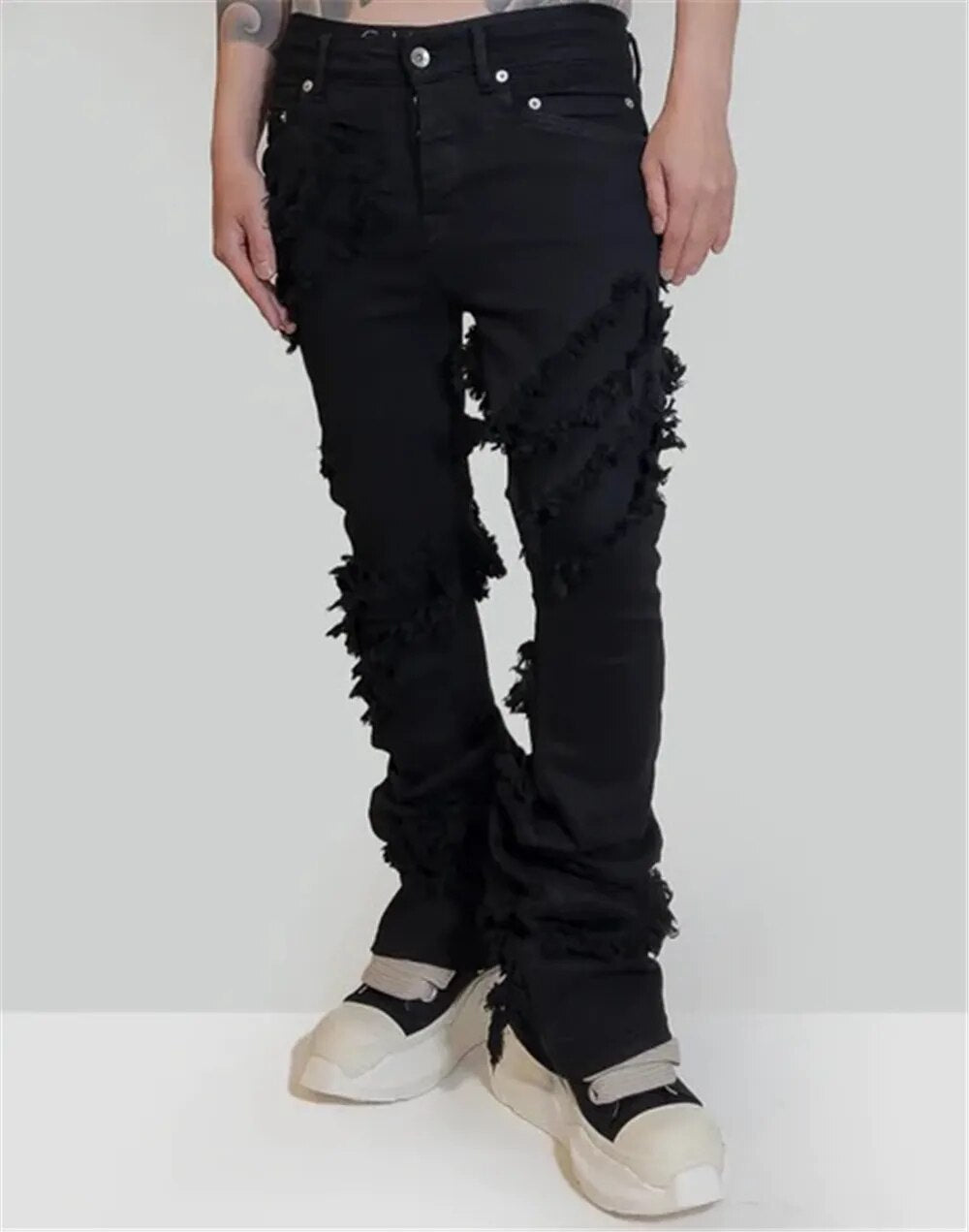 Men Denim Jeans Cotton Gothic Men's Clothing Coated Autumn Slim Straight Boot Cut Solid High Street Black Jeans Long Pants