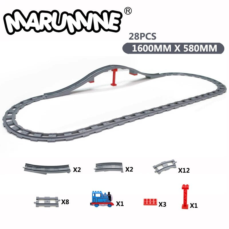 Marumine Toys Train Tracks 27-34PCS Bridge Building Blocks Set Creative Educational Classic City Bricks for Children