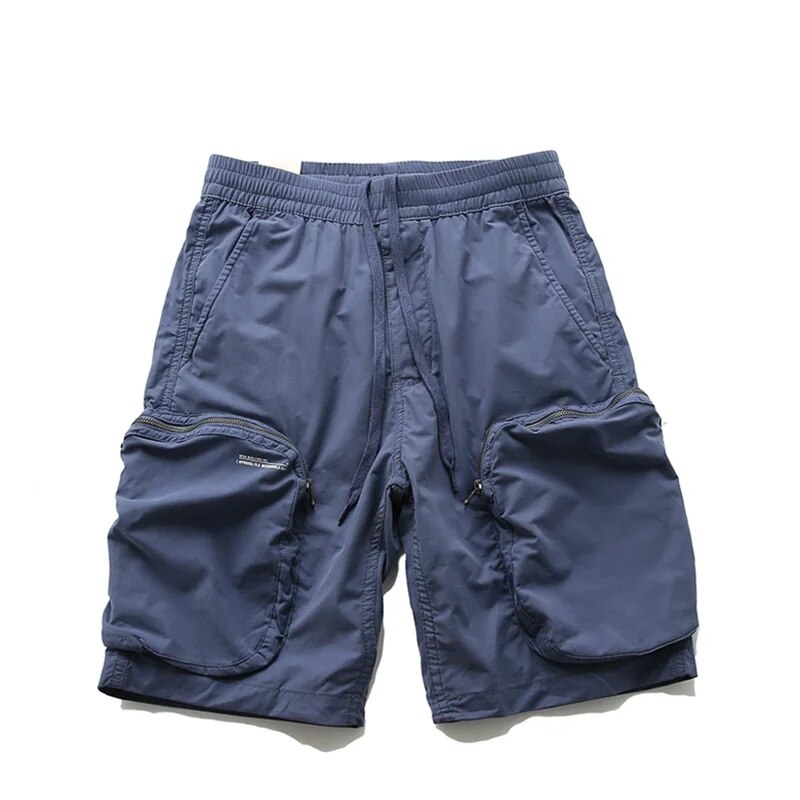 2024 Retro Men's Zip Pocket Cargo Shorts Loose Straight Outdoor Casual Five-Point Pants Male