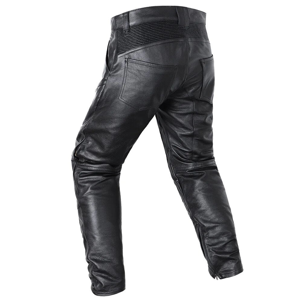 Motorcycle Genuine Leather Pant Men's Cowhide Trousers For Man High Quality Moto Biker Slim Pants Can Install Knee Protectors