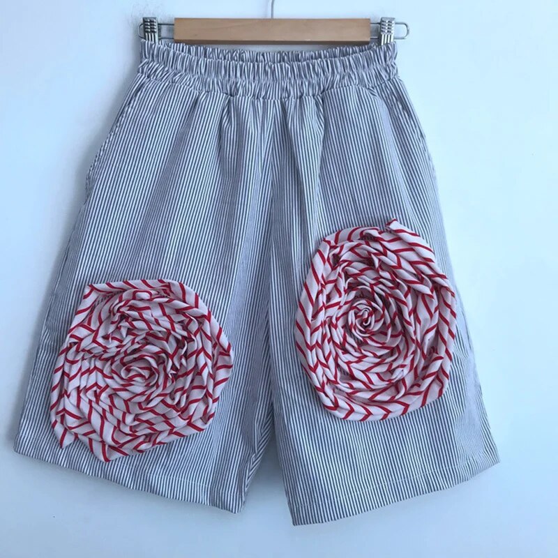 Trendy Stripe Personality Color Contrast Patchwork Stylish Shorts Street Men's 2023 Summer High Quality Loose Casual Pants