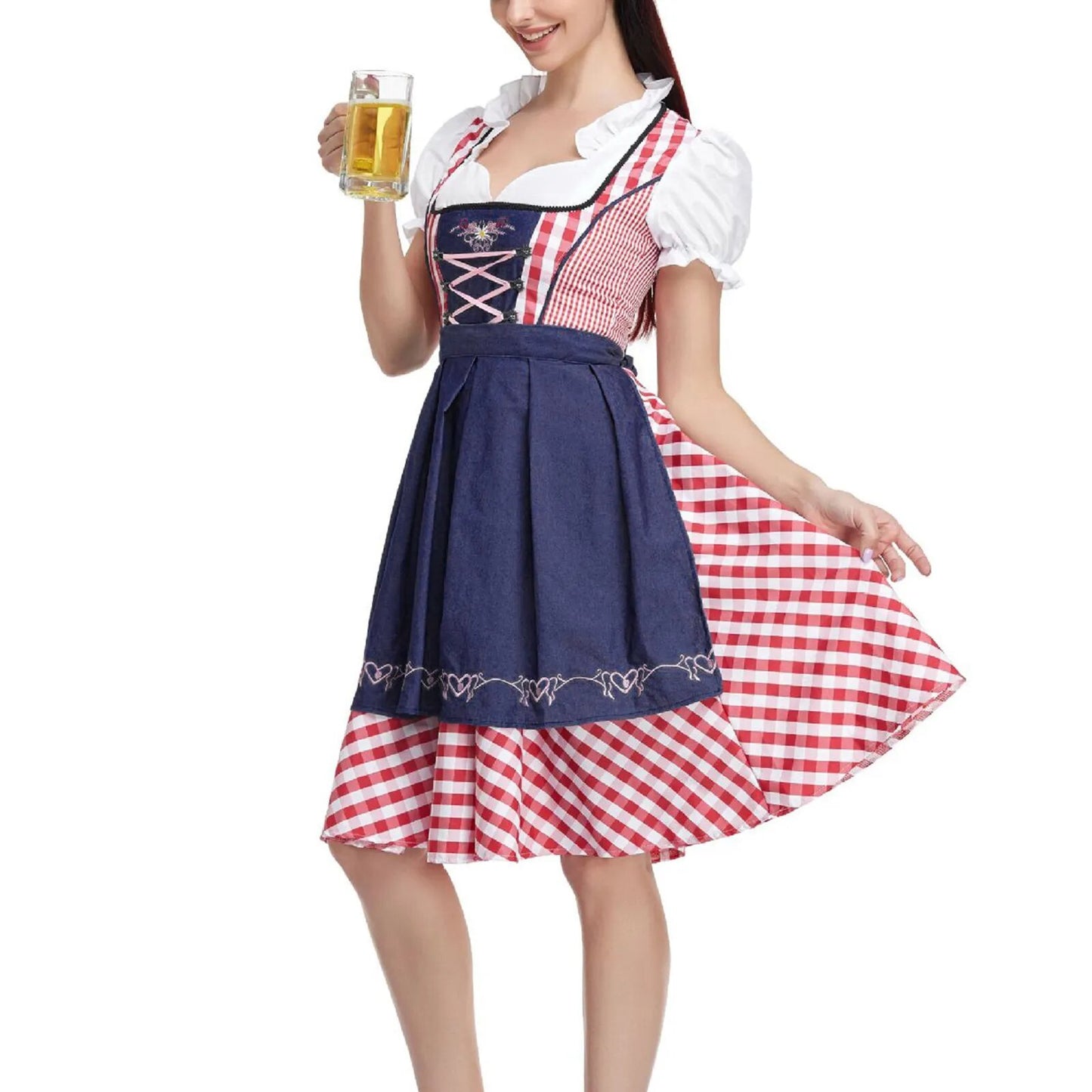 High Quality Traditional German Plaid Dirndl Dress Oktoberfest Costume Outfit For Adult Women Halloween Cosplay Fancy Party - KAISERINC