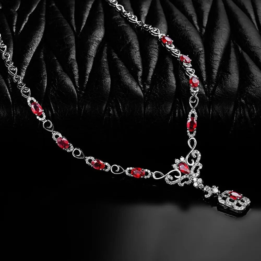 LOVERJEWELRY Luxury Diamonds Lady Ruby Necklace Special Design 18K White Gold For Women Party Fine Jewelry Christmas Wife Gift