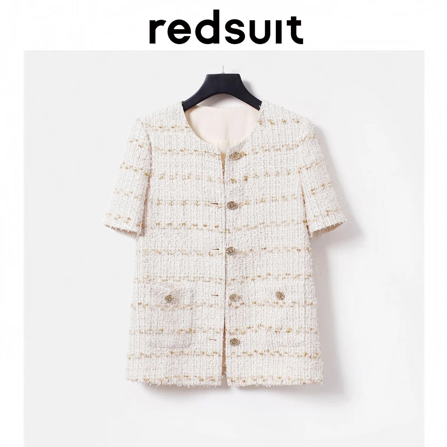 Redsuit New Design Versatile Gold Thread Tweed Short Sleeve Fragrant Coat Shorts Thin Set Summer