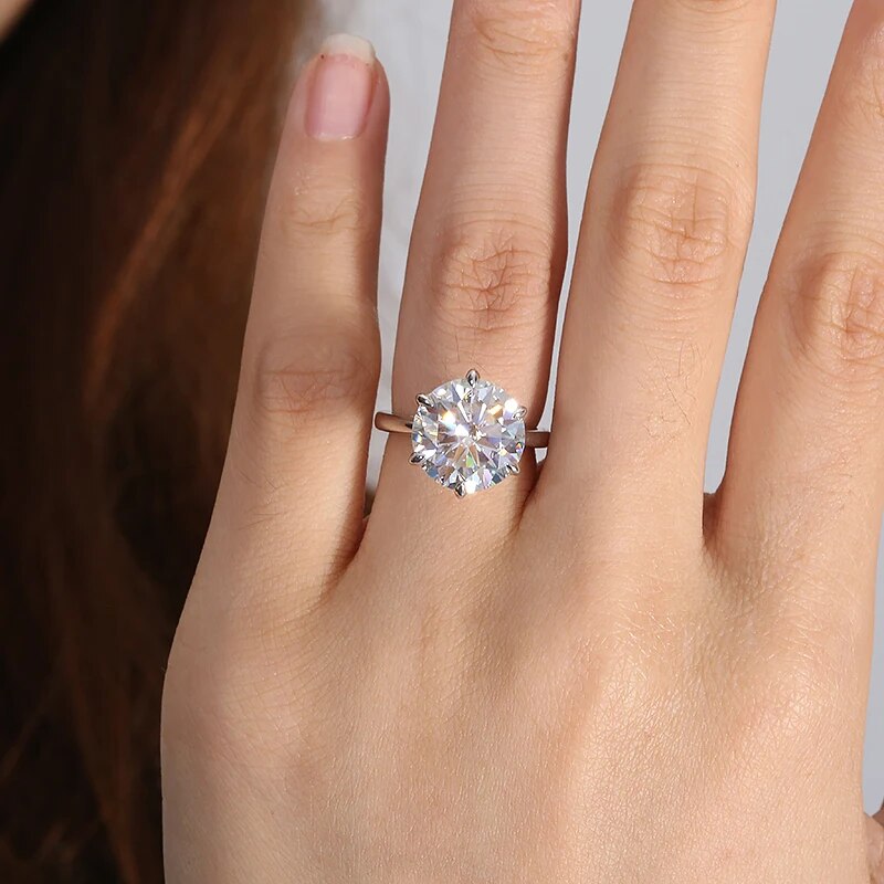IGI D Color 5CTSolid 14K White Gold Lab Grown Diamond CVD HPHT Ring for Women Round Cut Ring for Valentine's Day Engagement Gift
