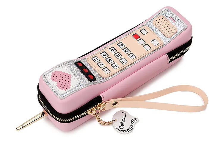 New Retro Phone Design Woman's Casual Mini Handbag Fashion Party Clutch Bag Purse Pu Leather Cartoon Print  Female Pouch 2021