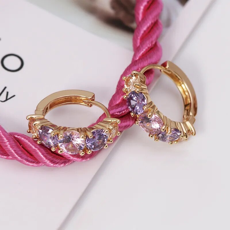 MxGxFam Pink Multicolor Round Zircon Hoop Earrings For Women Gold color 18 Fashion Jewelry AAA+