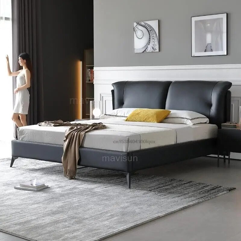Nordic Modern Leather Bed 2 People For Bedroom Furniture Sets Bad Solid Wood Frame Home Furniture