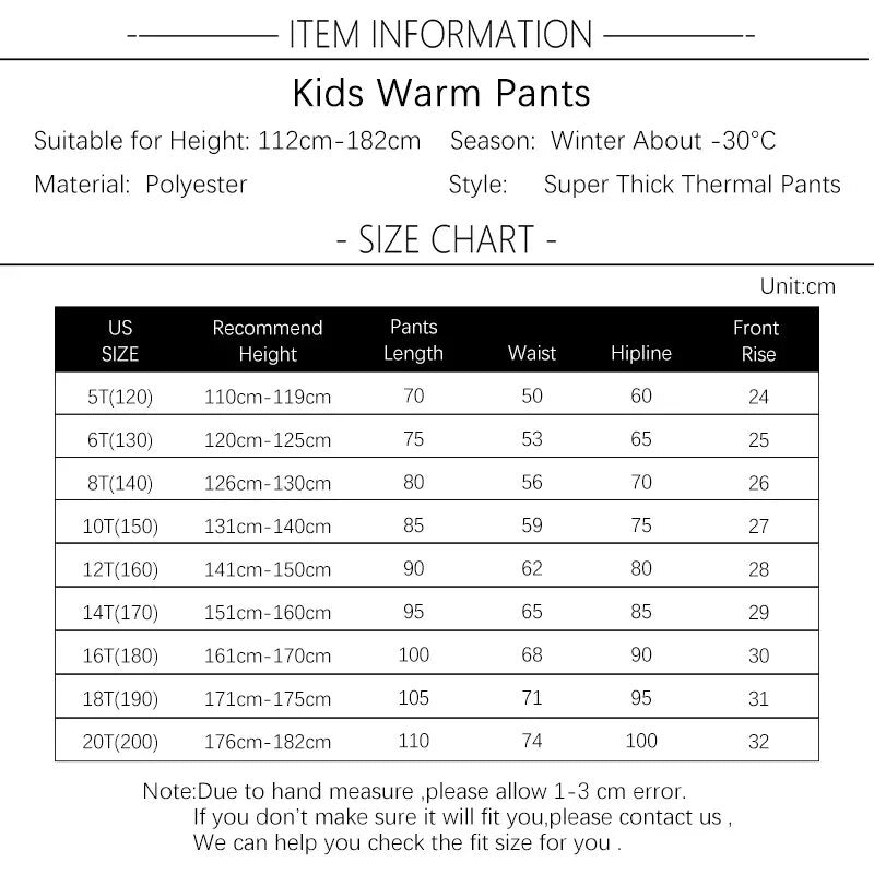 -30°C Keep Warm Kids Pants Boys Thicken Velvet Children Winter Teenagers Child Boy Clothing 5-20 Years Old