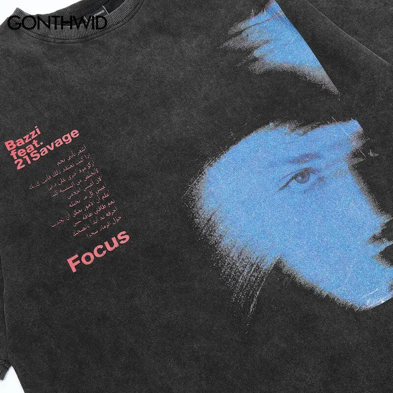 Vintage T Shirt Men Streetwear Hip Hop Letter Graphic Print Washed Tshirt Punk Gothic Cotton Tee Shirts Men Harajuku Fashion Top