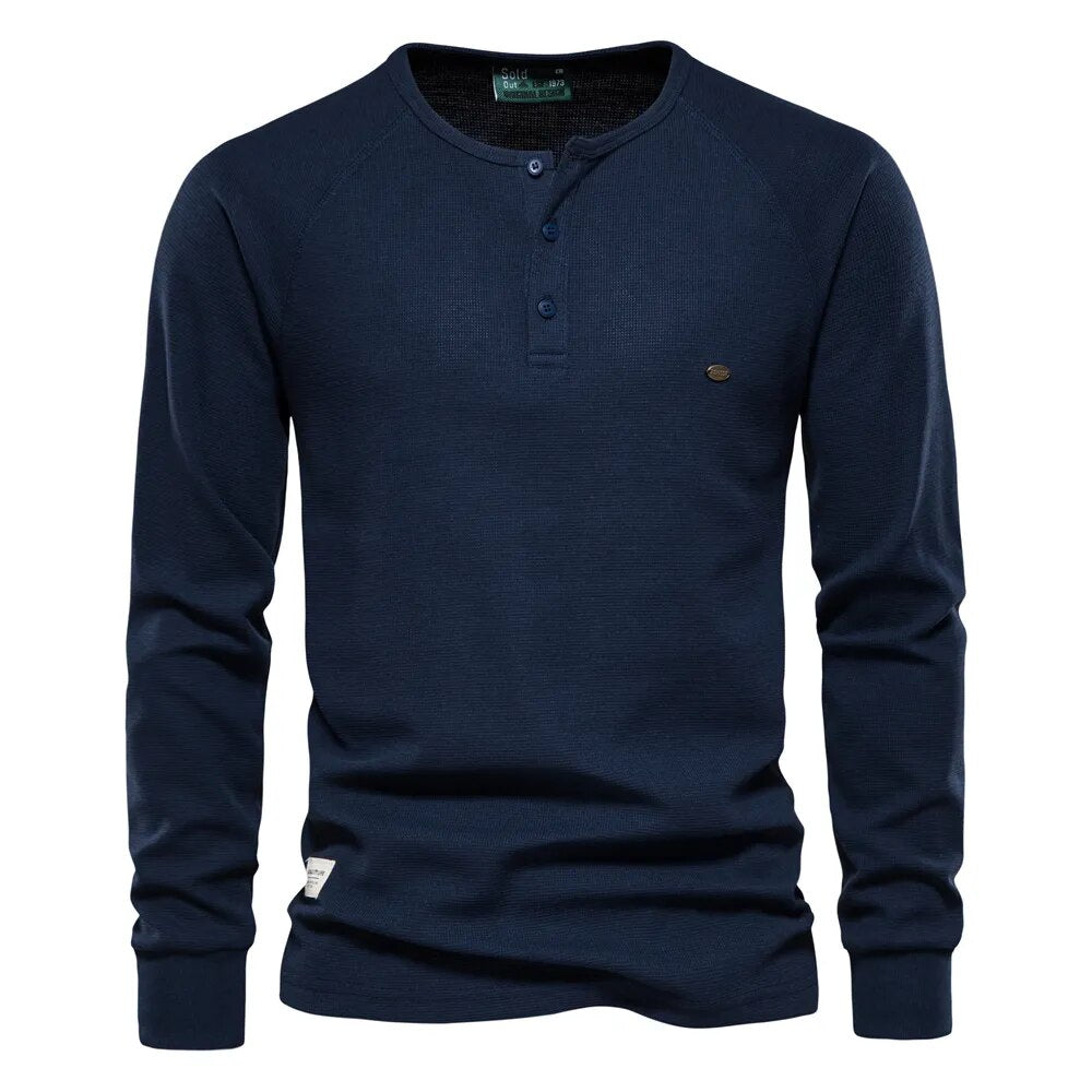 AIOPESON Waffle Henley T-Shirt Men Long Sleeve Basic Breathable Men's Tops Tee Shirts New Autumn Solid Color T Shirt For Men