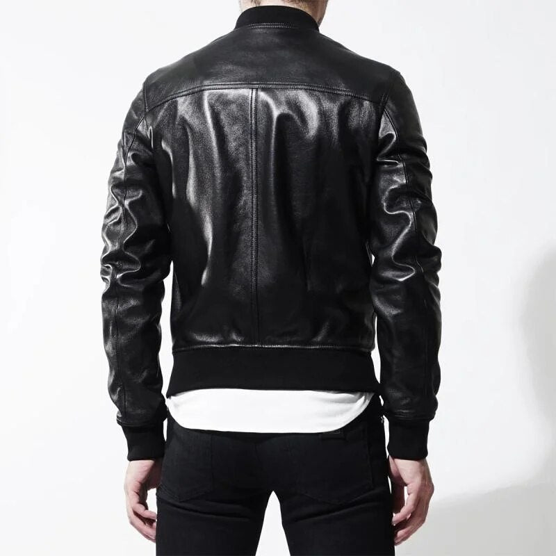Spring Autumn Thin Mens Genuine Leather Baseball Jacket Male Sheepskin Casual Black Youth Real Coat Plus Size 5XL