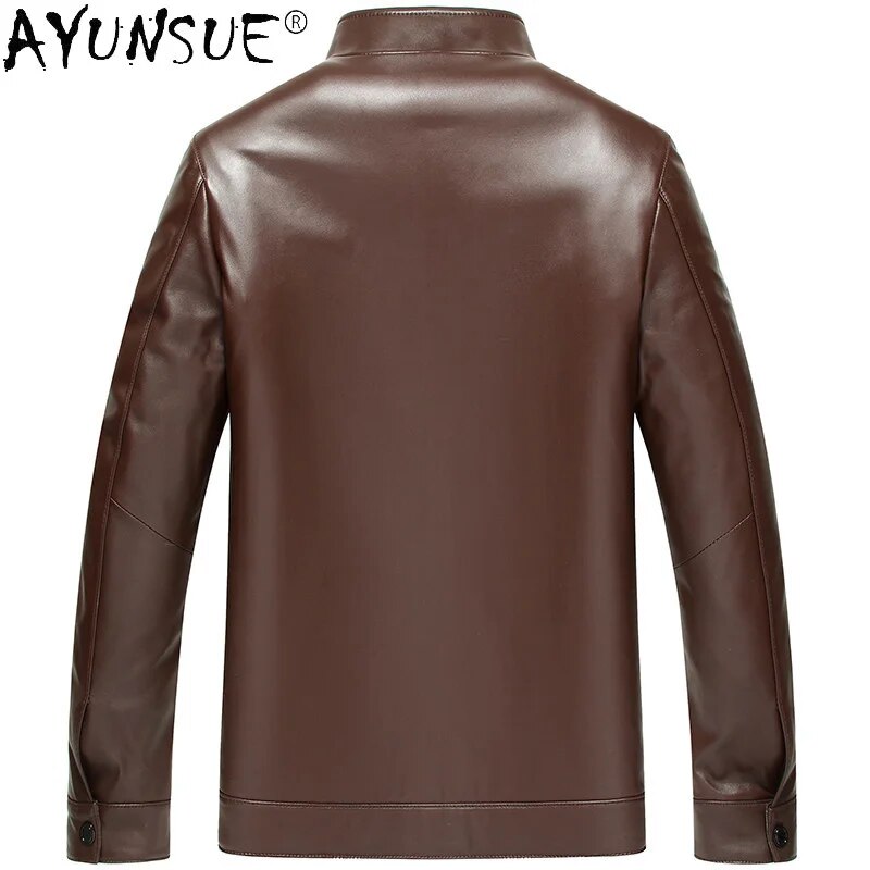 Genuine Leather Jacket Men Clothing Winter Coat Real Mink Fur Collar Sheep Shearing Men's Clothes Ropa De Hombre LXR754