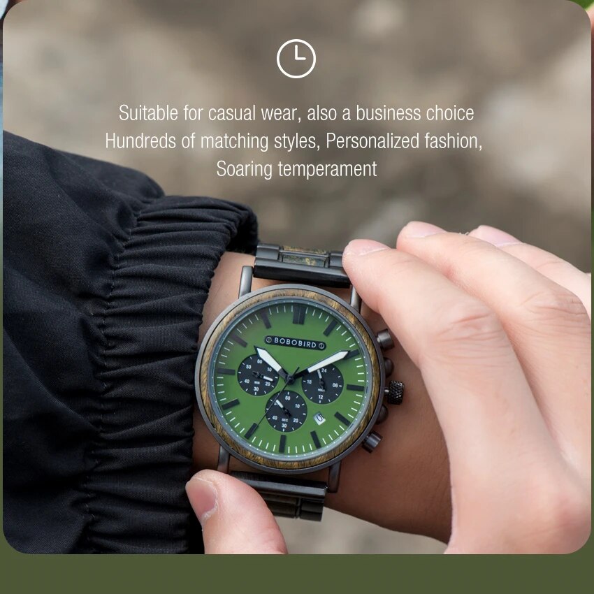 BOBO BIRD Wooden Watch Men Stopwatch Chronograph Luxury Stylish Show Date Wood Quartz Wristwatch Male Timepieces In Gift Box OEM