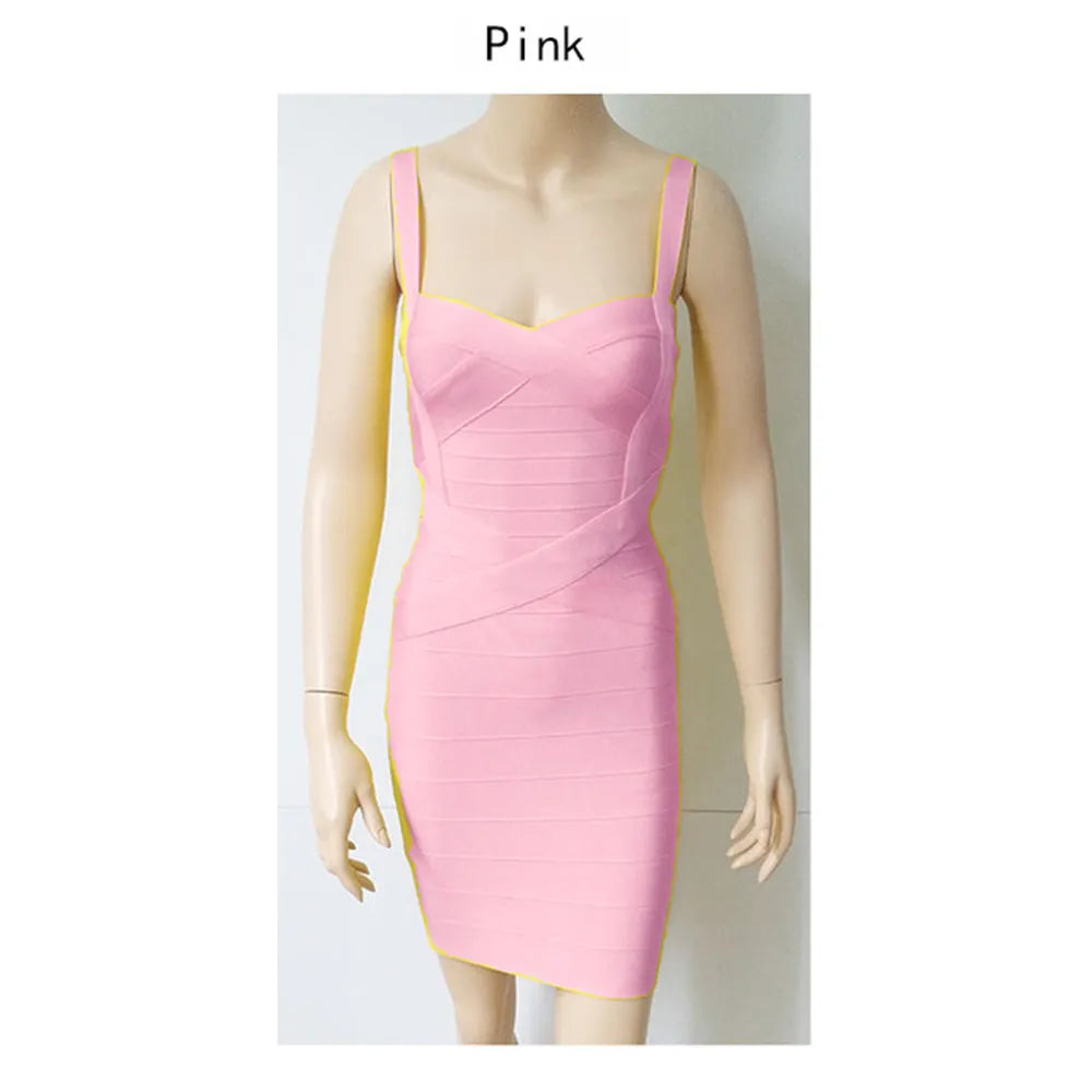2023 New Women Sexy Spaghetti Strap Rayon HL Elastic Celebrity Bandage Dress Bodycon Mini Club Evening Party Dresses Drop Ship - KAISERINC