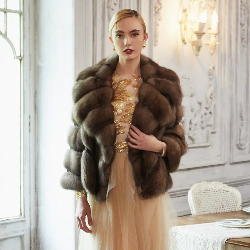 Women's Fur Coat 2223 Trend Natural The Sable Mink Fur Short Outerwear Jackets Trench Coats New in Outdoor Clothes Clothing