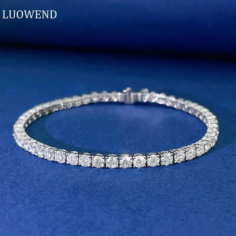 LUOWEND 100% 18K White Gold Bracelet Luxury Minimal Tennis Design Real Natural Diamonds 5.57 or 6.46carat Bracelet for Women