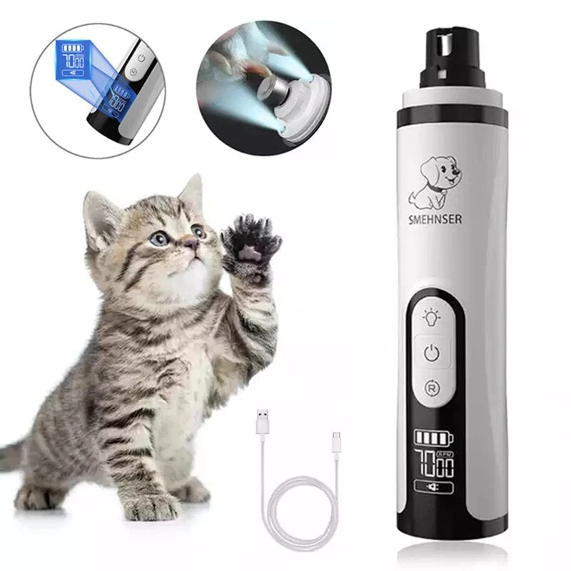Battery Operated LED Light Pet Nail Grinder Portable Paw Trimming Grooming Tool 3 Speeds Rechargeable Dog Cat ABS LCD Display