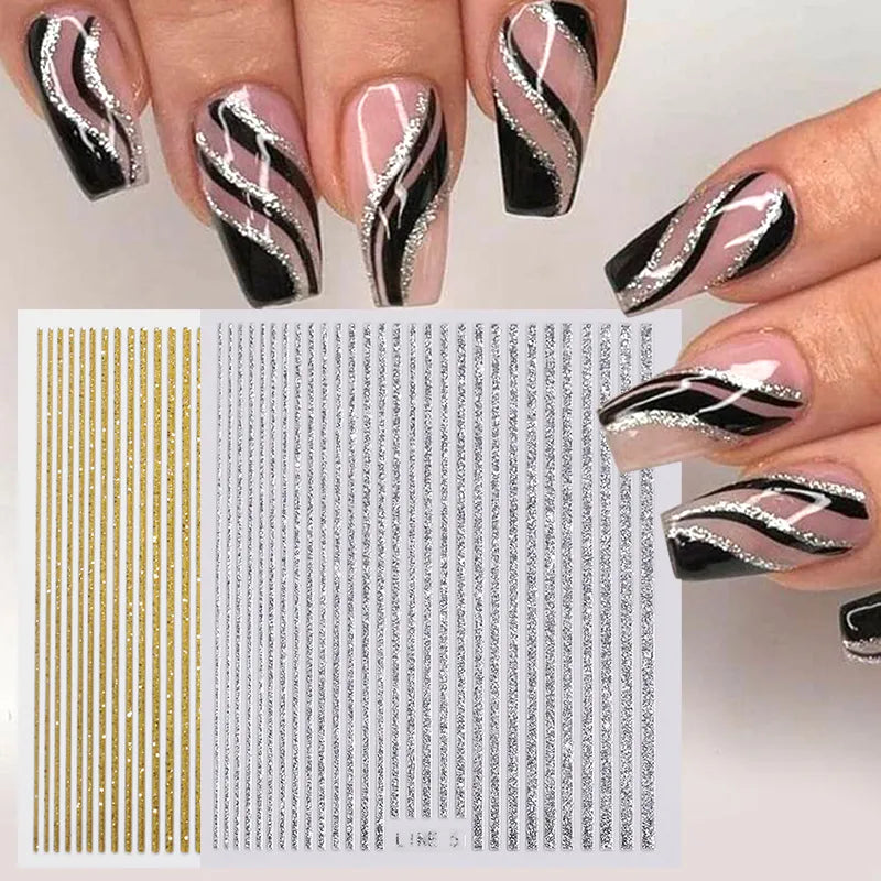 French Rose Gold Striping Tape Nail Design Stripe Lines Geometry 3D Sticker for Nails Gel Polish Sticker Decals for Manicuring