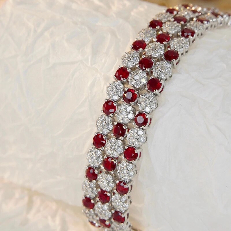 Aazuo Luxury Jewelry 18K Solid White Gold Real Diamonds Natural Ruby Line Tennis Bracelet Gifted For Women High Cass Banquet