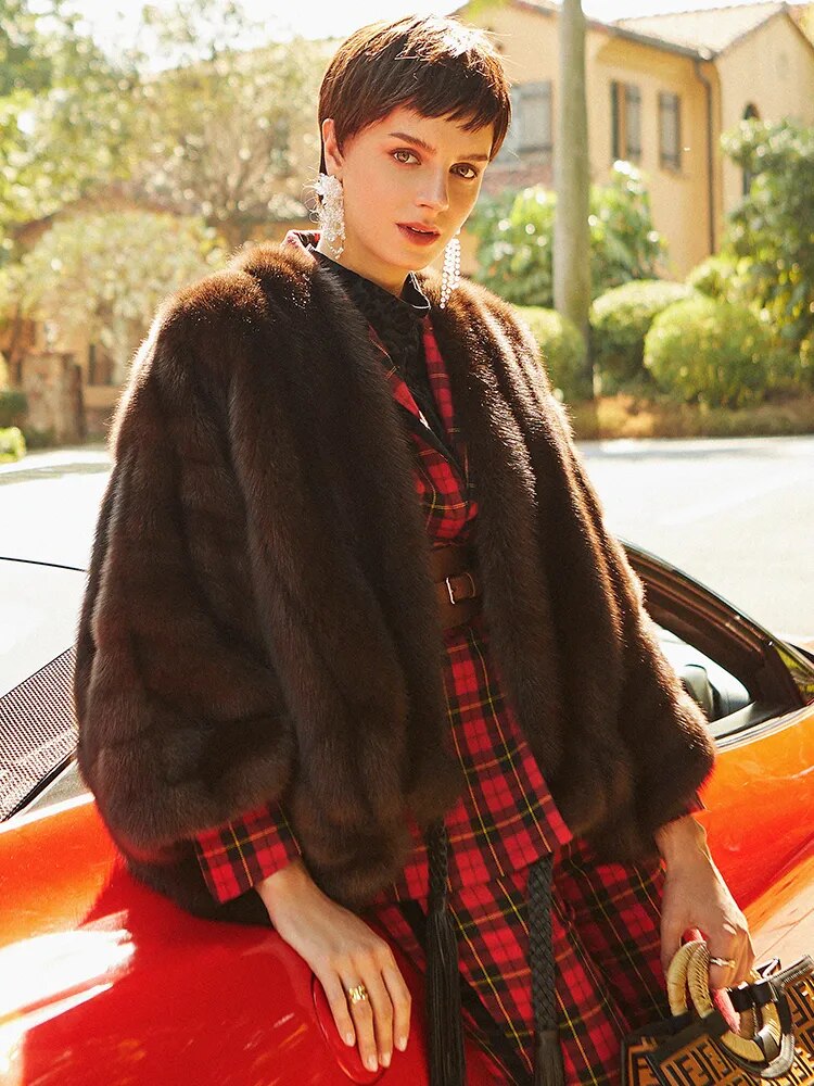 Women's Fur Coat 2223 Trend Natural The Sable Mink Fur Short Coffee Outerwear Jackets Trench Coats New Outdoor Clothes Clothing