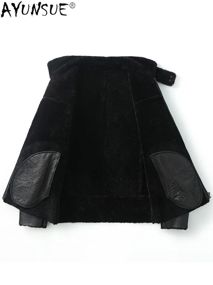 Genuine Sheepskin Leather Jacket Men 100% Wool Men's Clothing Motorcycle Fur Coat Thick Clothes Chaqueta Hombre LXR796