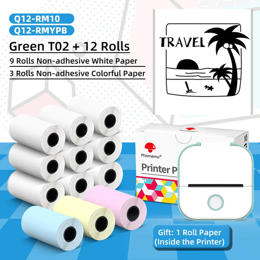 Portable Thermal Printer Phomemo T02 Printing Photo Pocket Thermal Label Printer 53mm Printing Wireless for Android IOS Printers