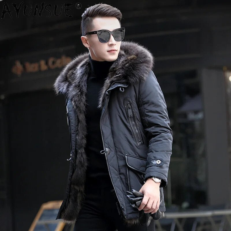 Men Clothing Winter Jacket Mens Real Raccoon Fur Men's Jackets 5XL Thick Parkas Shearling Long Coat Male Jaqueta LXR371