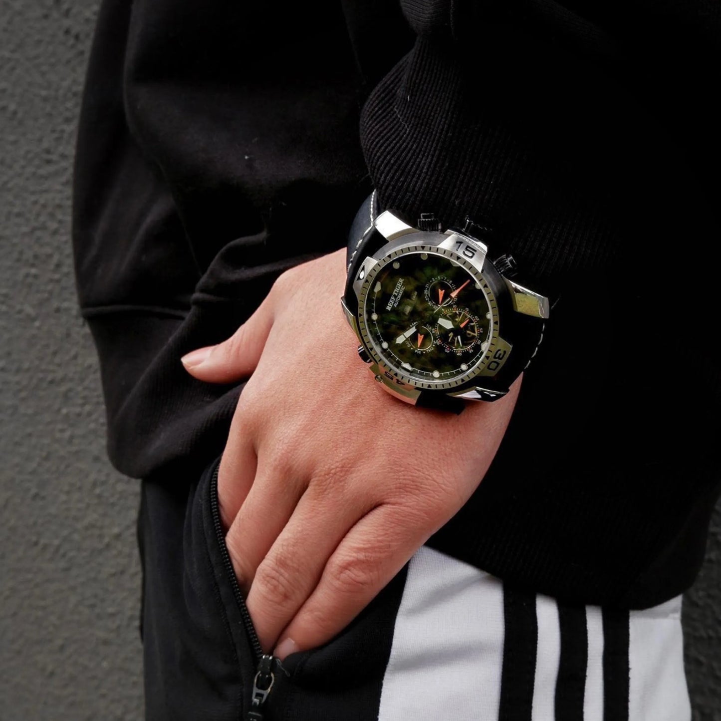 Reef Tiger/RT Sport Watch Complicated Dial with Year Month Perpetual Calendar Big Steel Case Watches RGA3532