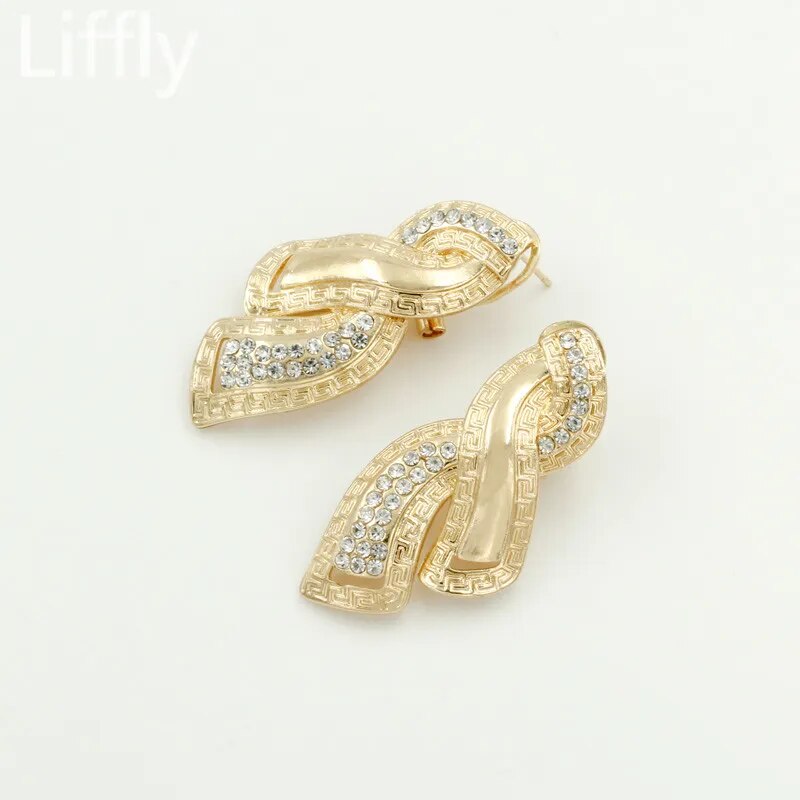 Fashion African Dubai Gold Color Jewelry Crystal Necklace for WomenHoop Earrings Italian Bridal Jewelry Sets Wedding Accessories