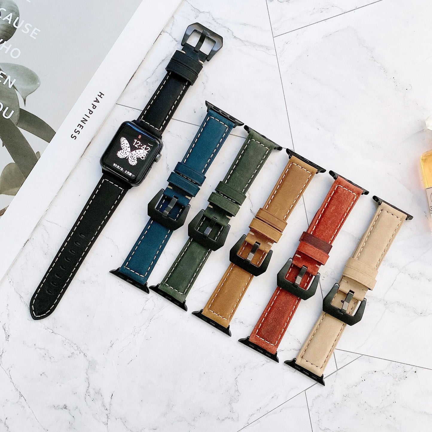 Leather Band For Apple watch 8 7 45mm 41mm series 6 5 4 SE 44mm 40mm Sports breathable bracelet wristband for iwatch 3 42mm 38mm