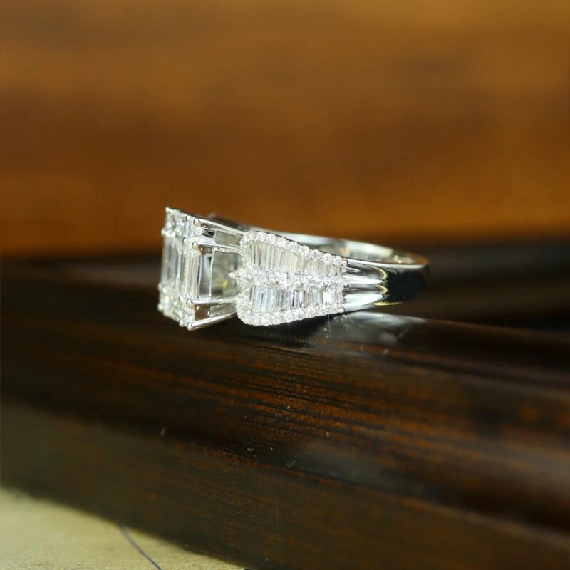 Aazuo Fine Jewerly 18K White Gold Real Natural Diamonds 4.0ct Big Square Luxury Rings Upscale Trendy Senior Party Fine Jewelry