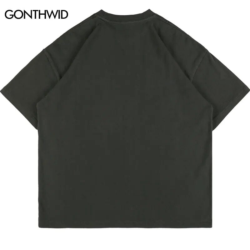 Hip Hop Streetwear T-Shirt Harajuku Robot Print Short Sleeve Tshirt 2023  Men Hip Hop Summer Casual Cotton Loose Tee Shirts Tops