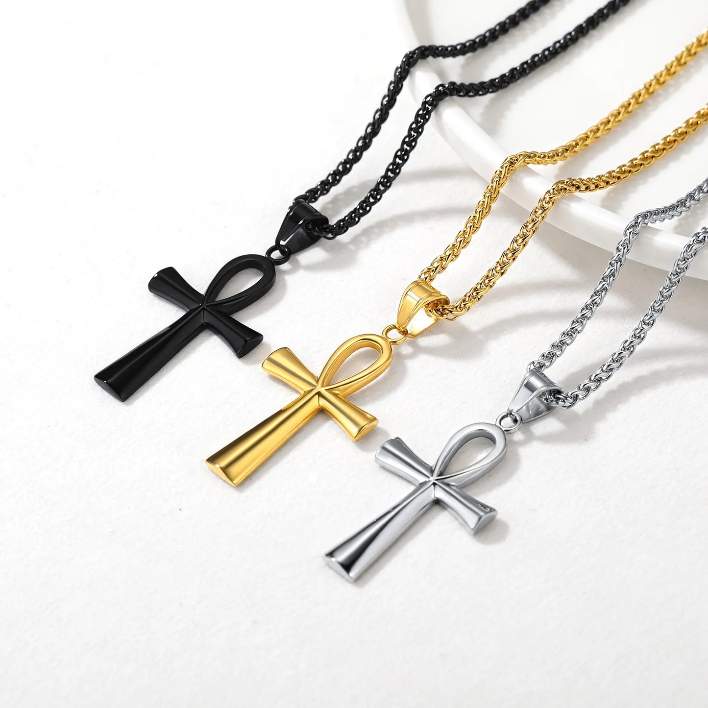 U7 Ankh Amulet Pendant The Key of the Nile Stainless Steel Necklace Chain For Men Egyptian Symbol  Life Cross Gifts Jewelry