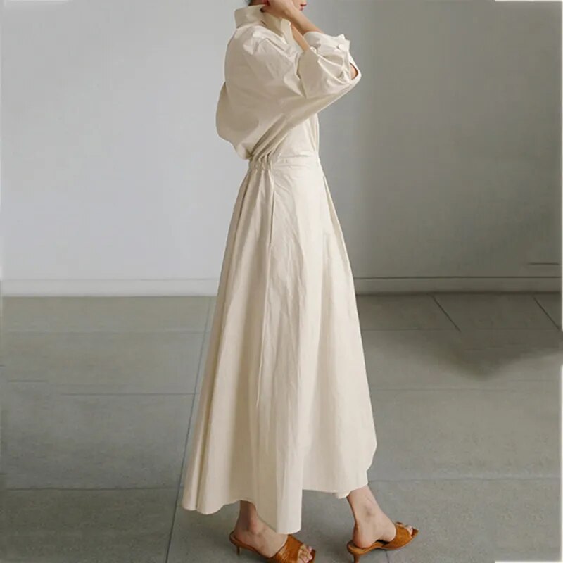 5XL Elegant Women Spring Autumn Sundress Fashion Lapel Neck Long Sleeve Solid  Long Shirt Dress OL Vestidos Robe Femme - KAISERINC
