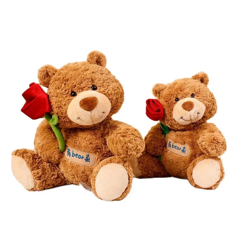Kawaii Dress Happy Birthday Hat Brown Bear Plush Toy Stuffed Red Rose Bear Confession Valentine's Day Plushie for Girl Boy Gift