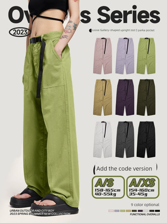 Autumn Japanese Loose Cargo Wide Leg Trousers Student Male and Female Hip Hop Hiphop Skateboard Dancing Solid Color Casual Pants